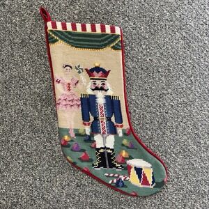 Vintage Needlepoint Christmas Stocking Nutcracker Ballet Ballerina Velvet Back